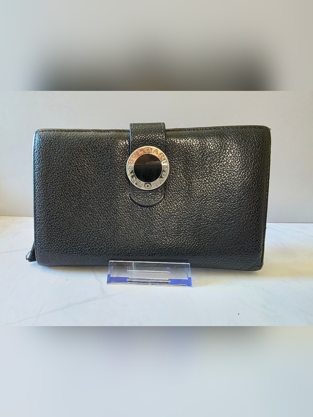 Bvlgari Black Leather Snap Wallet